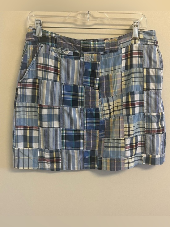 Larry Levine Dresses & Skirts - Vintage Y2K Larry Levine Preppy Mini Skirt Madras Blue Plaid Patchwork Cotton 10